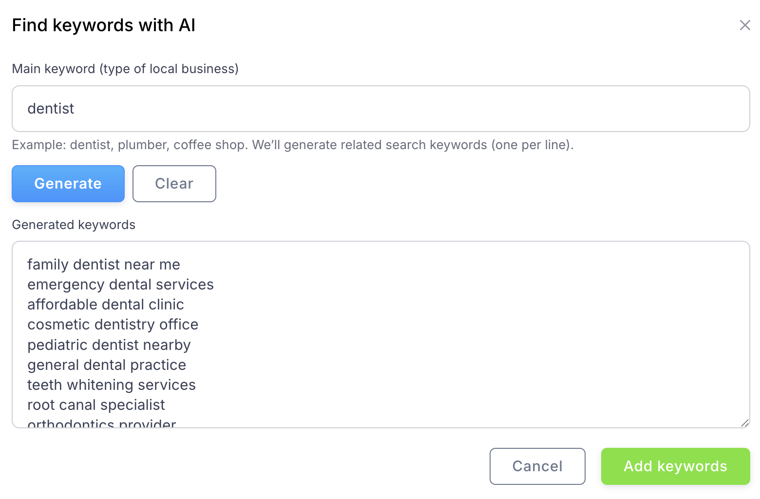 Find more keywords with AI