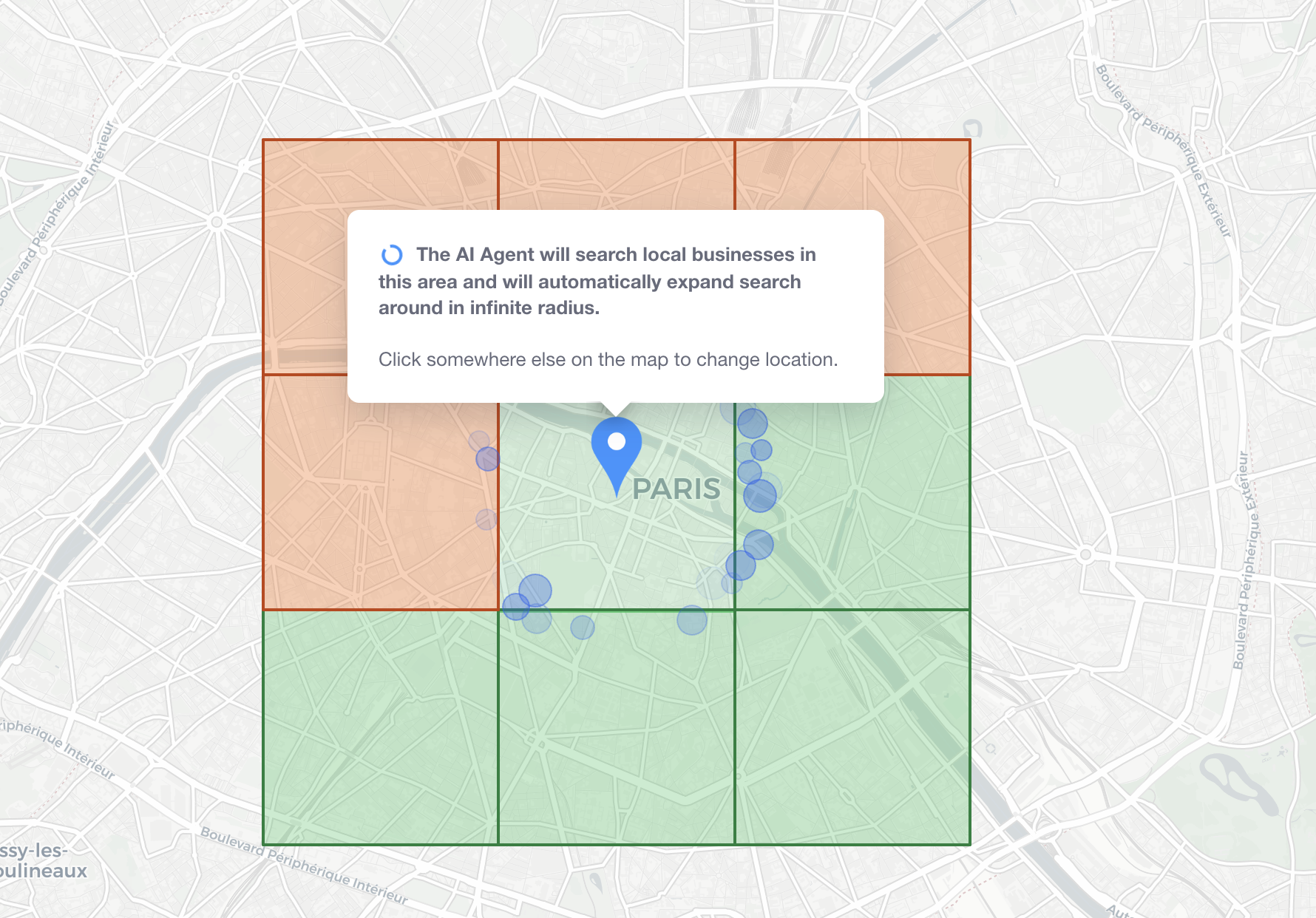 Automatic research with infinite radius