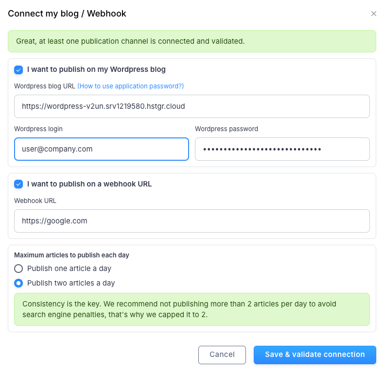 Connect WordPress or Any Webhook Destination